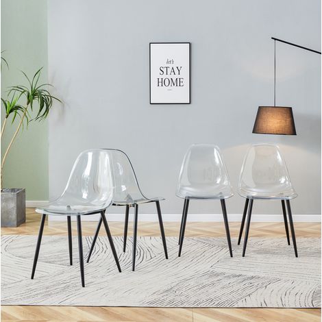Silla de comedor de plástico transparente con patas de metal negro, estable y fácil de limpiar,44×45.7×83cm (1/5)