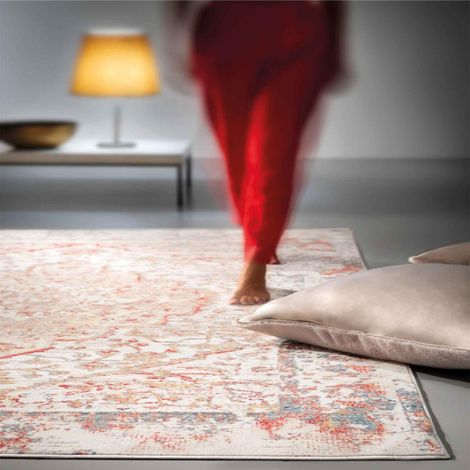 Tapis salon et chambre 160x225 crème et rouge rectangle tissé motif oriental AKHIR (1/3)