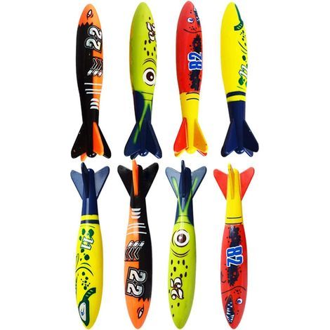 Lot de 8 jouets de plongée sous-marine pour piscine : requin coulissant, torpille à lancer (1/5)