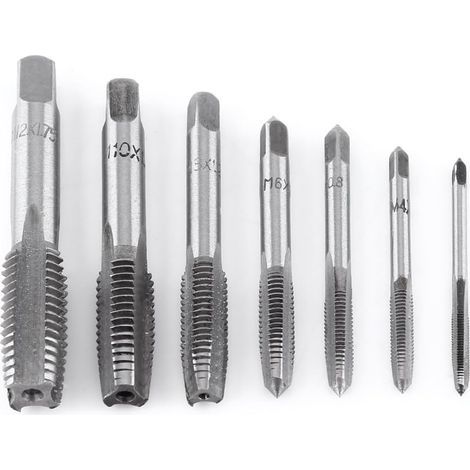 7-teiliges Set metrischer Gewindebohrer, Gewindeschneidwerkzeug aus Stahl, Handgewindeschneidwerkzeuge, M3, M4, M5, M6, M8, M10, M12 (1/5)