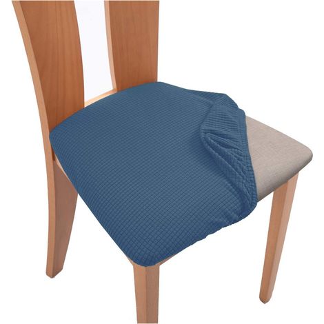 Housse de coussin de chaise de bureau à domicile, coussin de siège carré, housse anti-salissure, housse de chaise incurvée élastique, housse de tabouret, housse fendue-bleu (1/5)