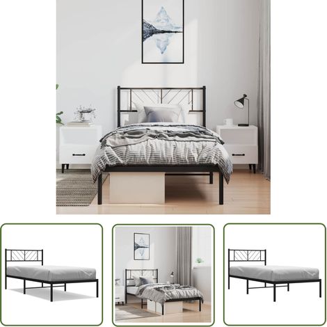 The Living Store Cadre de lit métal sans matelas avec tête de lit noir 100x190cm - Cadre De Lit Metal - Lit Double - Lit Simple - Literie - Meuble Chambre (1/5)