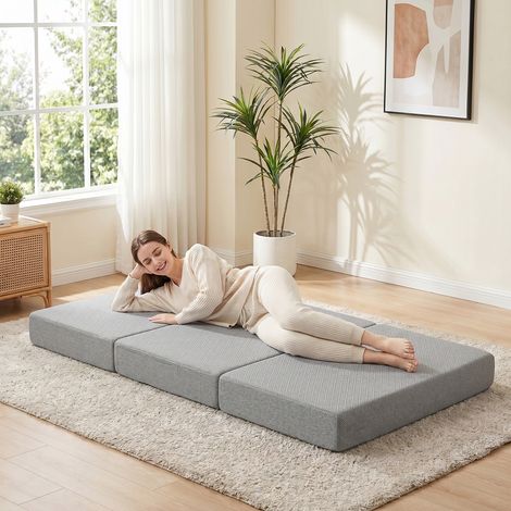 Matelas pliable 200 x 90 cm, matelas pliable de 15 cm, matelas de sol portable avec housse lavable, certifié Oeko-Tex (1/5)