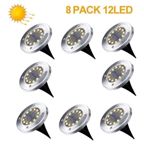 QORVA-Lampe Solaire Exterieur Jardin 8 Pack 12 LED Projecteur Solaire En Plein Air Solaire Jardin lumière chaude IP65 - (1/5)