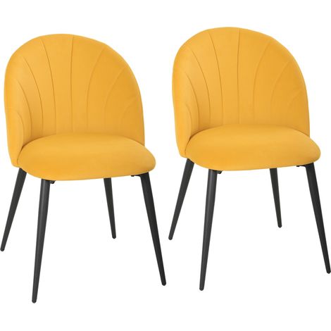 Set 2 Sedie da Pranzo Imbottite con Schienale a Conchiglia in Velluto, 52x55x79 cm, Giallo