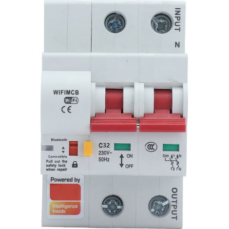 Interrupteur intelligent 2P WiFi Bluetooth, disjoncteur 32A 220V AC, protection contre les surcharges, commande à distance par application. (1/5)