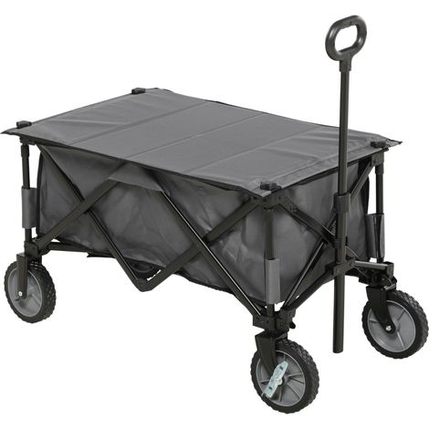 Garden Trolley, Cargo Traile on Wheels, Folding Collapsible Camping Trolley, Outdoor Utility Wagon, Dark Grey