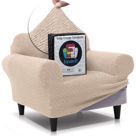 Housse de Fauteuil en Tissu Super élastique pour fauteuils de 70 à 100 cm Beige (1/5)