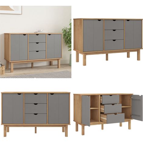 Buffet OTTA Marron et gris 113,5x43x73 cm Bois massif pin - Buffet - Meuble De Rangement - Commode - Mobilier Scandinave - Bois Massif - Home & Living (1/5)