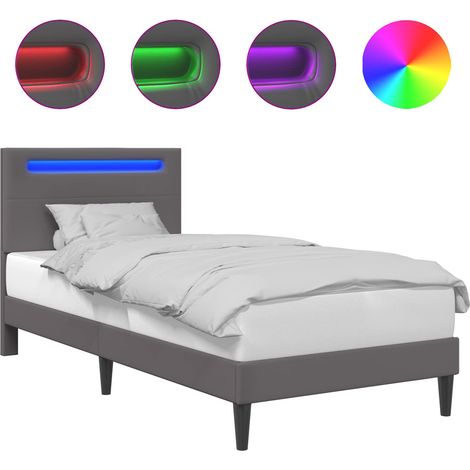 Bed Frame with LED Strip Lights Grey 90 x 190 cm Faux Leather vidaXL