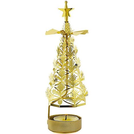 Lot de 1 porte-bougie rotatif doré en forme de solution de théâtre, support pour lanterne de Noël, décoration de table à roulettes. (1/4)