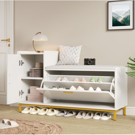 mobile contenitore 100x38x68 cm scarpiera seduta bianco OKMYHOME (1/5)