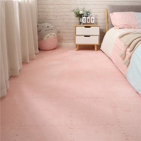 Tapis en mousse souple à poils longs, 6 pièces, tapis de protection antidérapant, carrelage de sol, tapis de jeu d'exercice, rose (1/5)