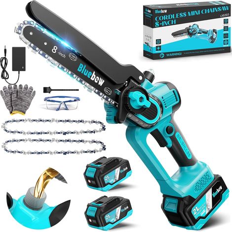 Mini tronçonneuse sans fil de 8 pouces – Scie électrique sans balais avec système d'huile, 2 batteries de 4000 mAh, petite scie à chaîne sans fil avec batterie et chargeur pour couper des arbres (1/5)