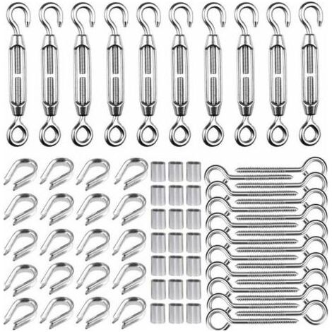 M5 Tendeur Kit pour 1/16quot Cable Metalique,Kit de Tendeur en Acier Inoxydable 304,M5 Tendeur Crochet et oeil,M2 cosses de cble, M5 Crochets Vis Oeillet,M2 Manchons de Cble (1/5)