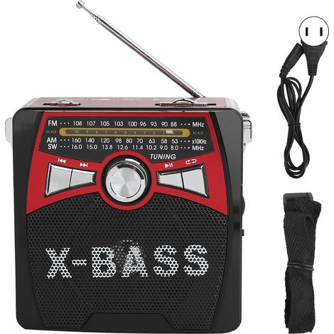 Radio Portable FM AM SW Pleine Onde USB avec Antenne Télescopique Prise 110-240V Rouge US (1/5)