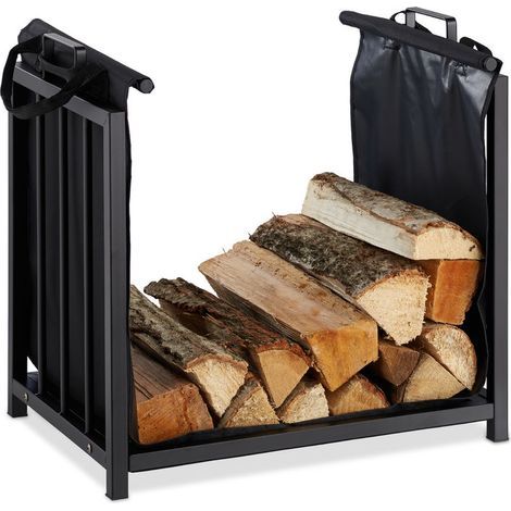 Support Bois De Cheminée Sac Pour Bûches, Intérieur, Design Moderne, Etagère, Acier, Hlp 50X51X37Cm, Noir (1/4)