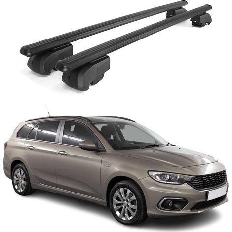 OMAC Aluminium Dachträger Querträger für Fiat Tipo Kombi 2015-2026 – City Crash – ISO/PAS 11154:2006 – Abschließbar – Max. 75 kg – 2 Stangen Schwarz (1/5)