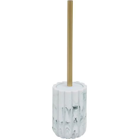 Brosse WC - Effet marbre avec manche doré Blanc 11x11x42 cm (1/5)