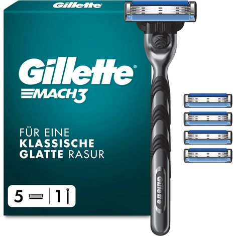 Gillette Mach3 Herrenrasierer, Inkl. Nassrasierer, 5 Rasierklingen mit Gleitstreifen