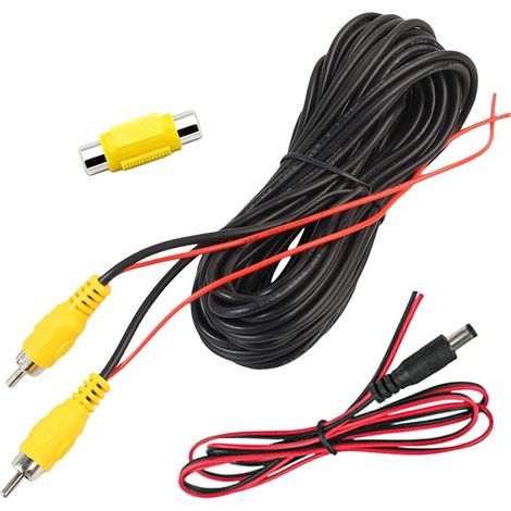3PCS Cable RCA, 6M Câble Vidéo pour Caméra de Recul - Câble AV Double Blindage avec Fiche RCA- Inclus 1M Câble Alimentation DC 5.5x2.1 et Connecteur RCA Jaune