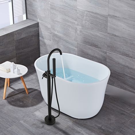 Skecten – Robinet de baignoire sur pied en cuivre – Douchette noire – Double contrôle chaud/froid – Noyau de valve haute qualité (1/5)