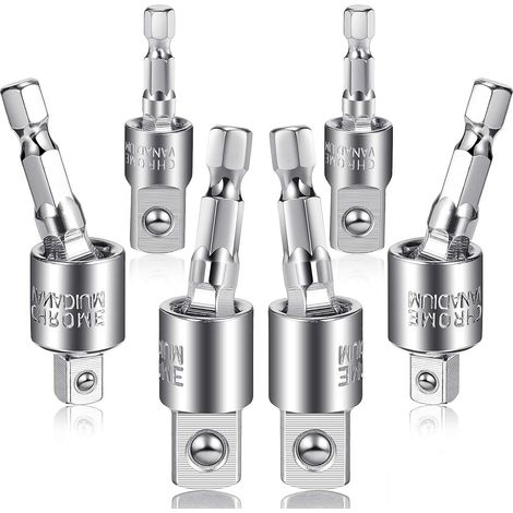 Ensemble d'adaptateurs de douilles pour perceuse électrique 6 pièces Adaptateur de tournevis à percussion Adaptateur de douille pour perceuse à percussion à tige hexagonale rotative à 360 degrés (1/5)