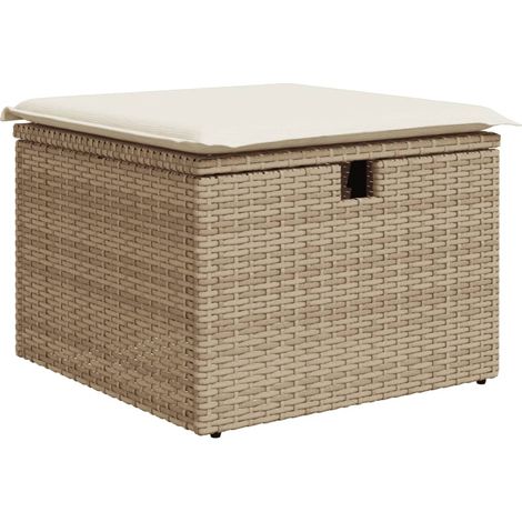 Taburete de jardín con cojín ratán sintético beige 55x55x37cm vidaXL