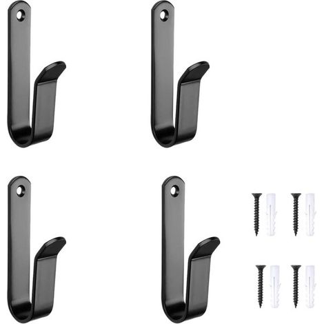 Ganchos de tornillo - Ganchos para ropa - Ganchos de pared - Almacenamiento y organización - Diseño curvo antideslizante - Paquete de 4 - Negro (1/5)