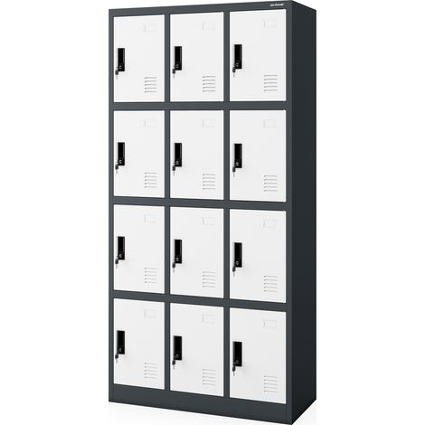 Armoire vestiaire consigne pour les vêtements, 12 casiers MARCIN, 900 x 1850 x 400 mm, blanc anthracite