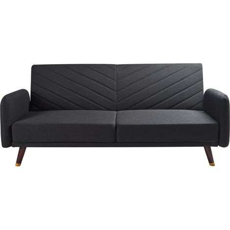 Sofá cama 3 plazas de lino sintético negro madera oscura reclinable Senja