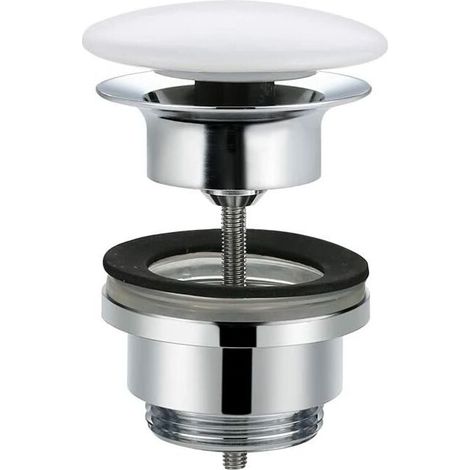 White Sink Plug with Overflow Pop-up Drain Stopper for Ceramic and Copper Sink Push Open Bathroom Accessory (1/5)