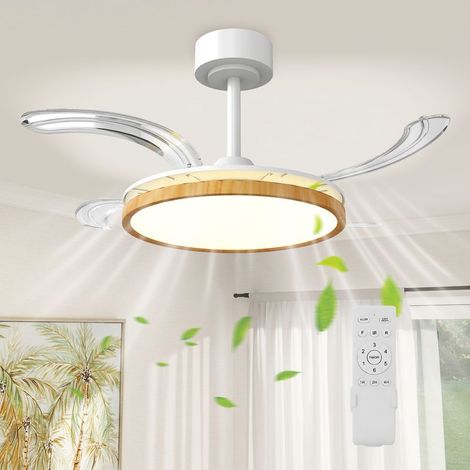 Homcom – Ventilateur de plafond avec lumière – Pales rétractables – Moteur DC silencieux 50dB – 6 vitesses – 3 températures de couleur – Ø95cm