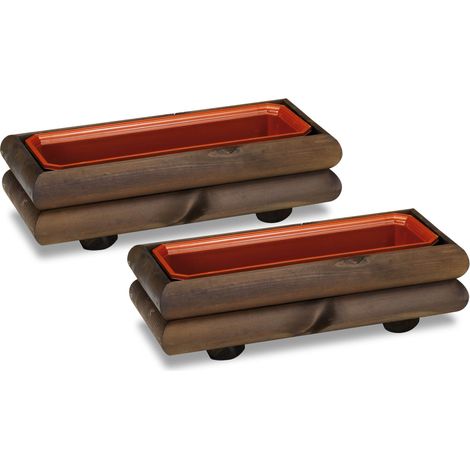 Set 2 Fioriere Maia con Vaschetta 57x25x16 cm Castagno