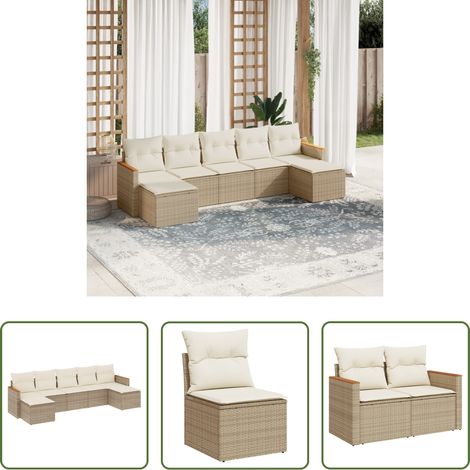 vidaXL Set sofás de jardín 7 piezas y cojines ratán sintético beige (1/5)