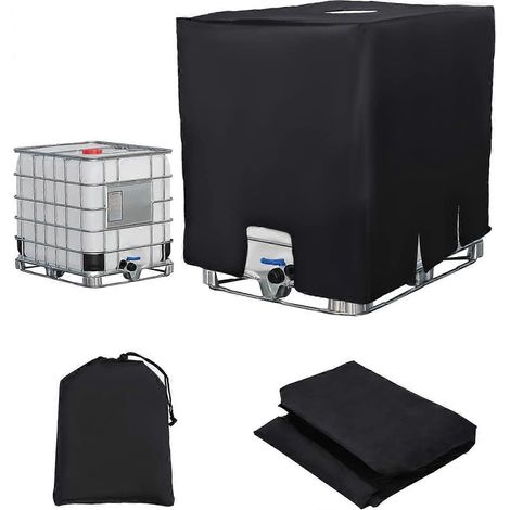 Housse pour cuve IBC 1000L, housse de protection pour réservoir d'eau, housse anti-UV et anti-poussière pour conteneur IBC, housse de protection (120 x 100 x 116 cm, noir) (1/4)