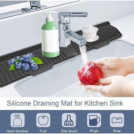 [JAMAIS UTILISÉ] Tapis anti-éclaboussures de robinet de 61cm, tapis de drainage pliable en silicone pour robinet de lavabo (salle de bain, cuisine), noir (1/4)