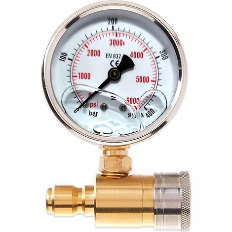 Manomètre 3/8 pouce pour nettoyeurs haute pression, connexion rapide, résistant aux chocs, 5000 PSI (environ 345 bar)