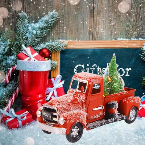 Camion rouge de Noël décoratif en métal, collection miniature, ornement pour maison, style flocon de neige, 1 pièce en boîte. (1/5)