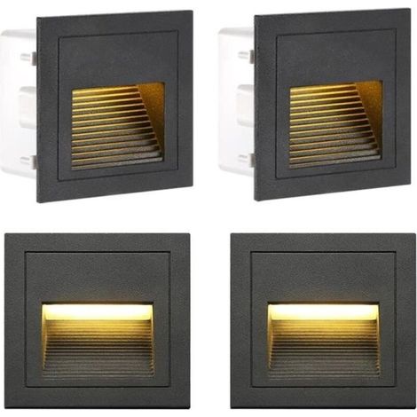 3W LED Recessed Wall Light, Warm White IP65 Waterproof Stair Lights, Step Lights, Aluminum, Pack of 4, [Z1033] (1/4)