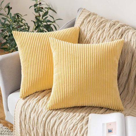 Lot De 2 Taies D'oreiller Carrées Décoratives En Velours Côtelé Doux Taies D'oreiller Taies D'oreiller Pour Canapé Canapé Chambre Voiture 18 X 18 Pouces 45 X 45 Cm Jaune Vif (1/5)