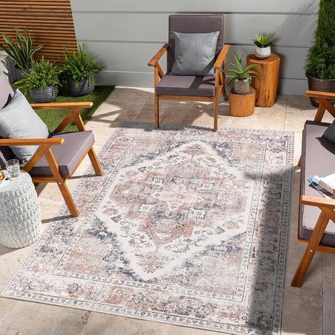 Tapis Vintage Rose Tapis Lavable en Machine Poil Ras Tapis de Salon Persan Oriental Tapis de Chambre Antidérapant Chambre Adulte Cuisine Tapis de Sol Bureau 150x210CM (1/5)