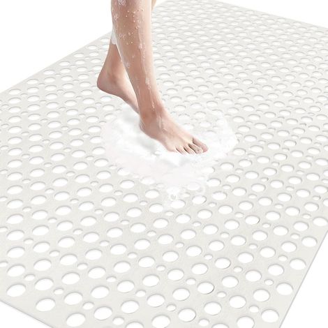 Tapis de Douche Antidérapant, 80x120 cm Tapis de Bain avec Ventouses, Tapis de Baignoire avec Trous D'évacuation, Grand Tapis Antidérapant en TPE, Séchage Rapide (Grand Blanc, 120x80 cm) (1/5)