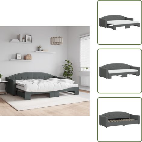 Tagesbett Ausziehbar mit Matratzen Dunkelgrau 80x200 cm Stoff - Sofa Bett - Schlafcouch - Gästebett - Raumsparer - Wohnzimmer Möbel (1/5)