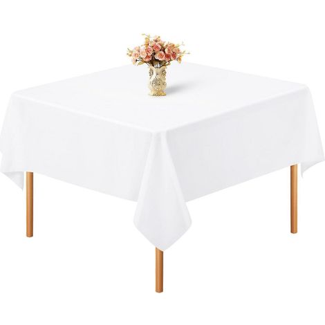Weiße Tischdecke 132x132 cm aus Polyester, knitterfrei und waschbar