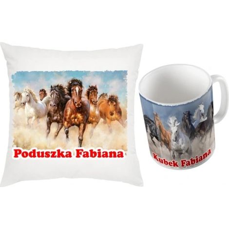 COFFRET CADEAU OREILLER ET TASSE AVEC NOM DE CHEVAL