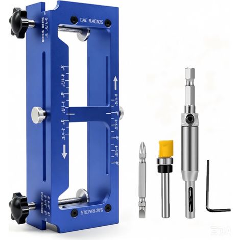 Outil de Pose de Charnières avec Gabarit de Perçage pour Serrure, Kit d'Installation de Charnières de Porte (Bleu) (1/5)