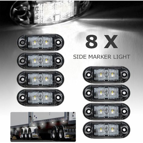 8pcs feux de position latéraux à LED feu de position avant arrière lampe latérale 12V 24V universel pour remorque camion caravane van bus tracteur, blanc, 12V (1/2)