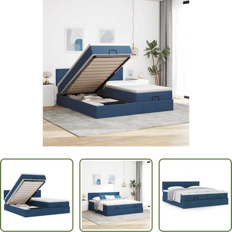 vidaXL Stauraum - Ottoman-Bett mit Matratzen Blau 200x200 cm Stoff (1/5)