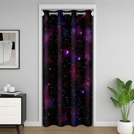 Ciel Étoilé Rideau Occultant 86x203,Violet Galaxie Rideau de Porte pour L'Intimité de Porte,Cosmic Sparkling Stars Rideau de Porte Interieur pour Garçon Fille Adolescent,Violet - 86x203cm (1/5)